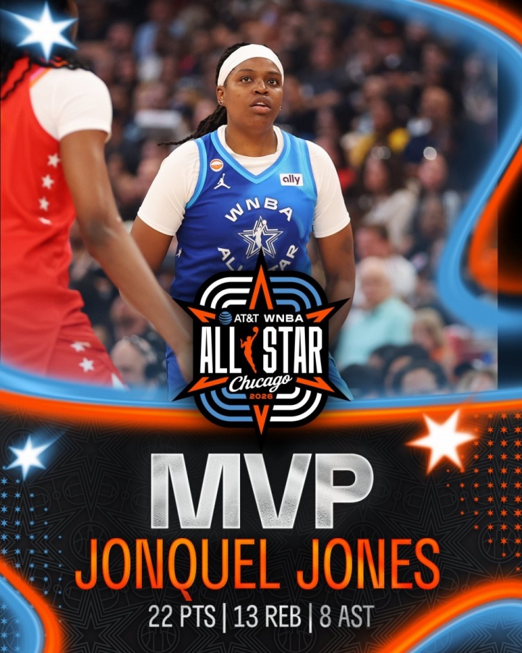 22+13+8，琼奎尔·琼斯荣膺WNBA全明星赛MVP