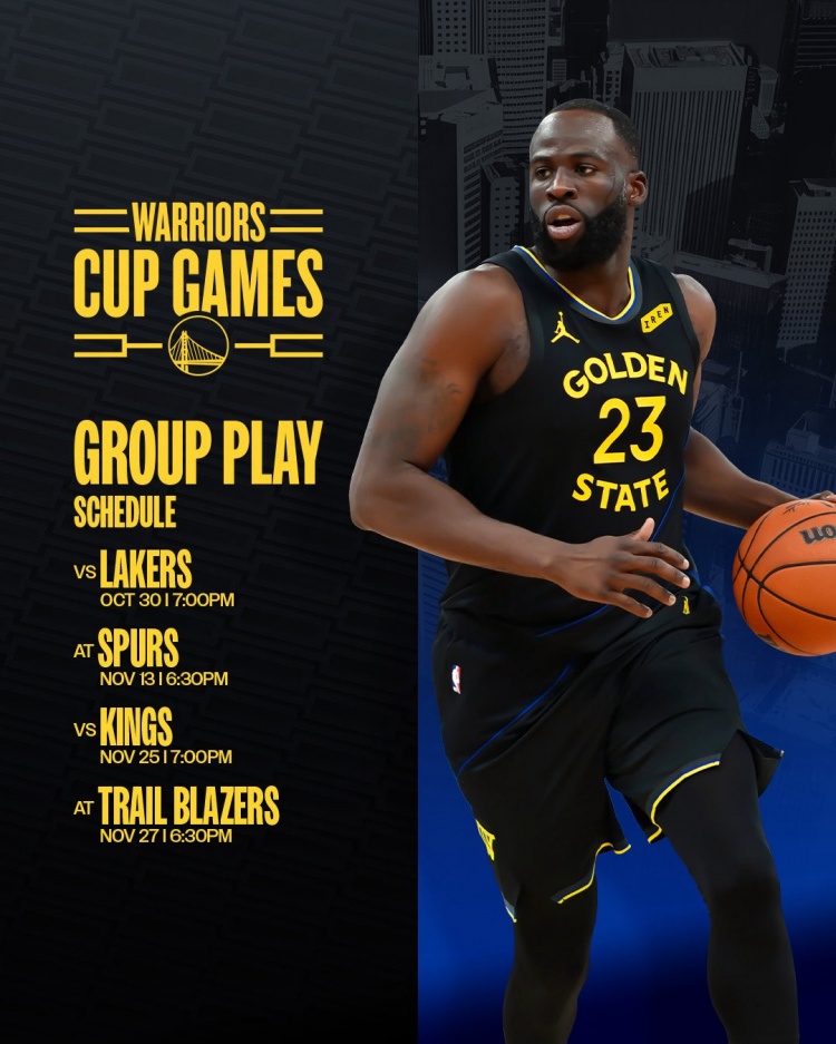 勇士NBA杯小组赛赛程出炉 首战主场对阵湖人