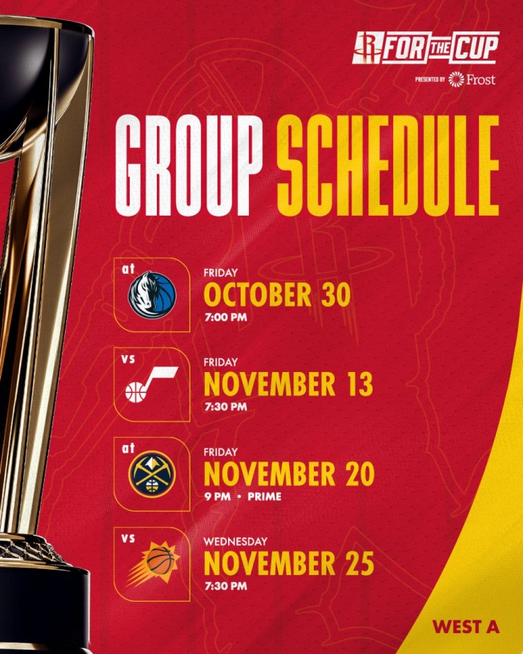 NBA杯赛程公布 火箭首战独行侠末轮战太阳